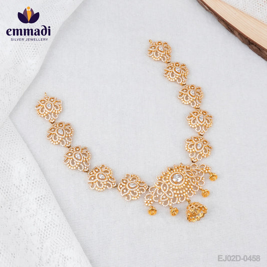 Rani's CZ White Necklace: Exquisite Indian Jewelry Handcrafted with Pure Gold Plating and Pure 92.5 Silver