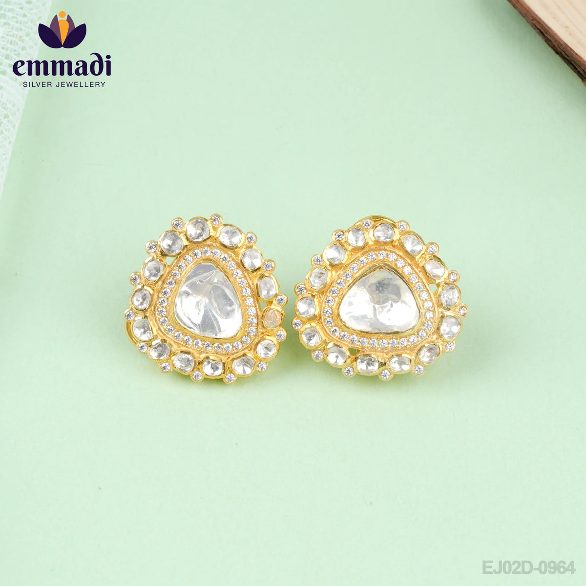 Arika Handcrafted Gold Plated Silver Ear Tops/Studs with Moissanite