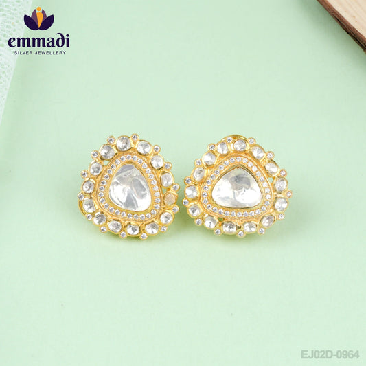 Arika Handcrafted Gold Plated Silver Ear Tops/Studs with Moissanite