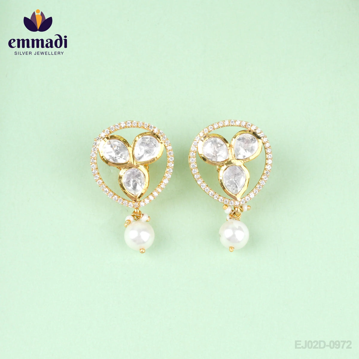 Arina Handcrafted Gold Plated Silver Ear Tops/Studs with Moissanite