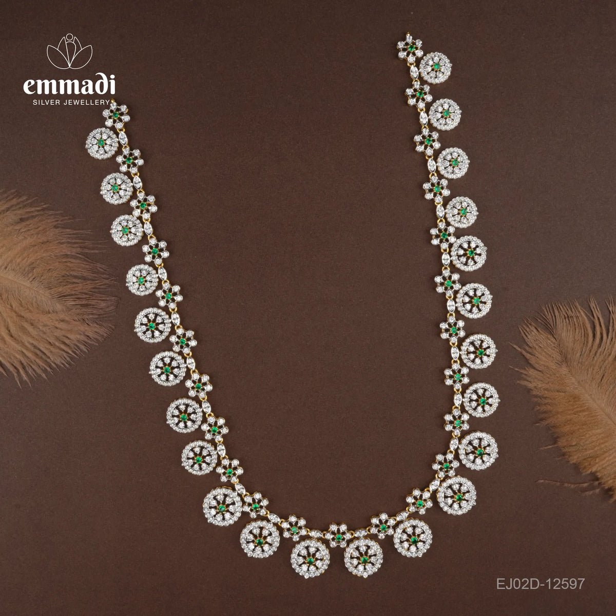 Chandra's Exquisite CZ Green Long Necklace: Premium Indian Jewellery