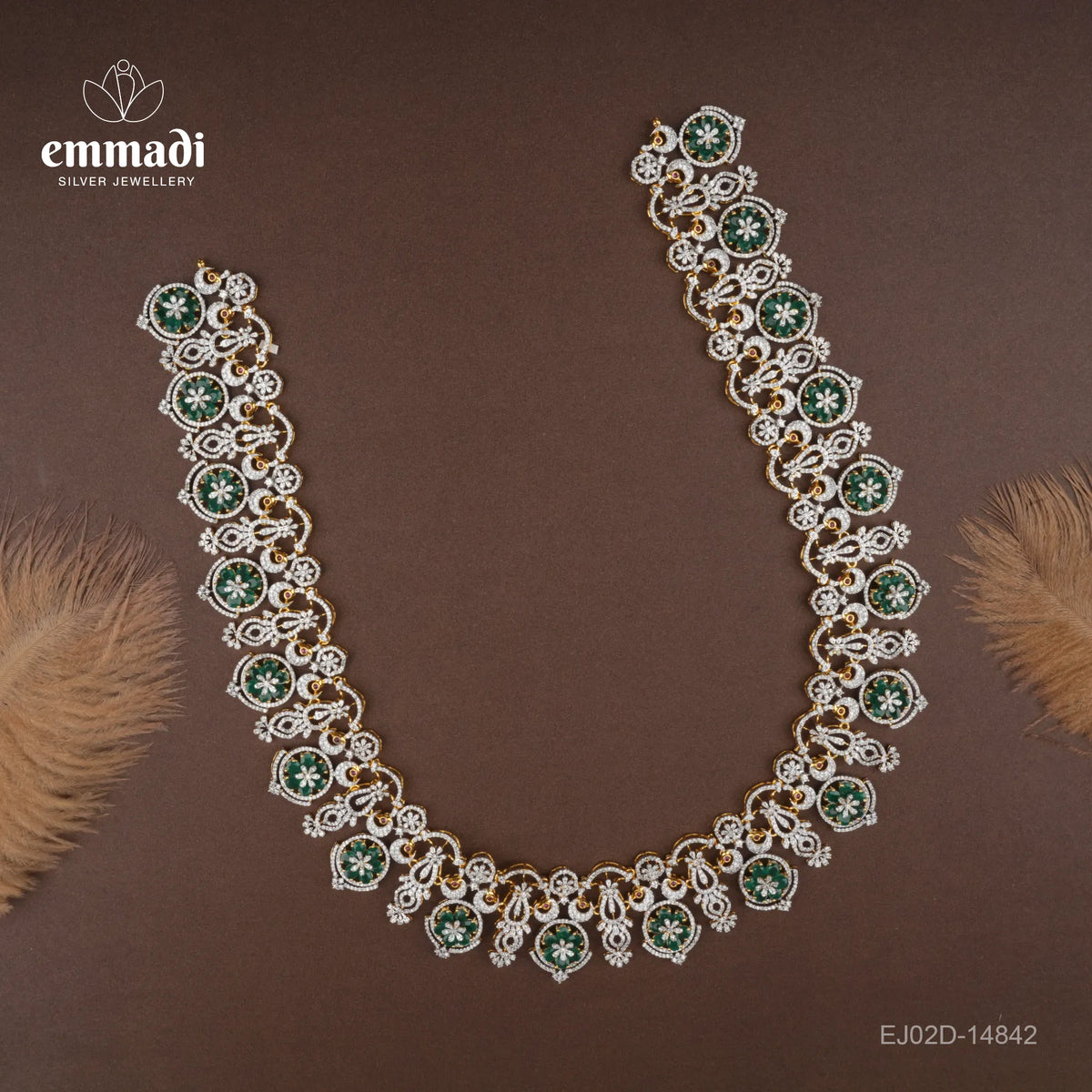 Aabha Premium Cz Green Long Necklace