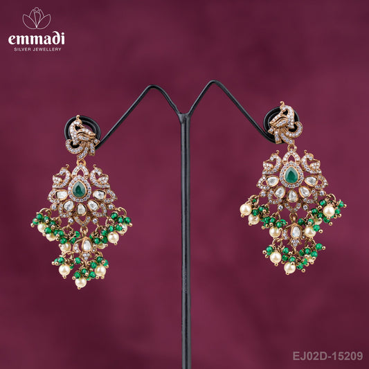 Suman's Victorian Green Hangings: Handcrafted Indian Jewellery with Pure Gold Plating