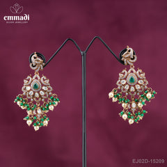 Suman's Victorian Green Hangings: Handcrafted Indian Jewellery with Pure Gold Plating