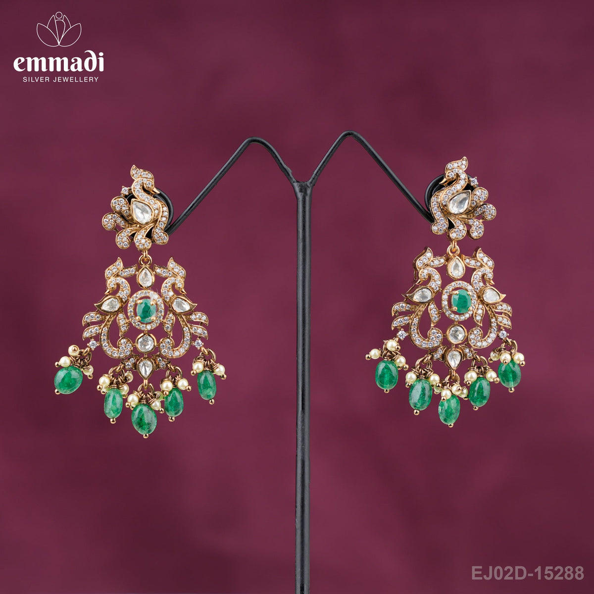 Suman's Victorian Green Hangings: Handcrafted Indian Jewellery with Pure Gold Plating