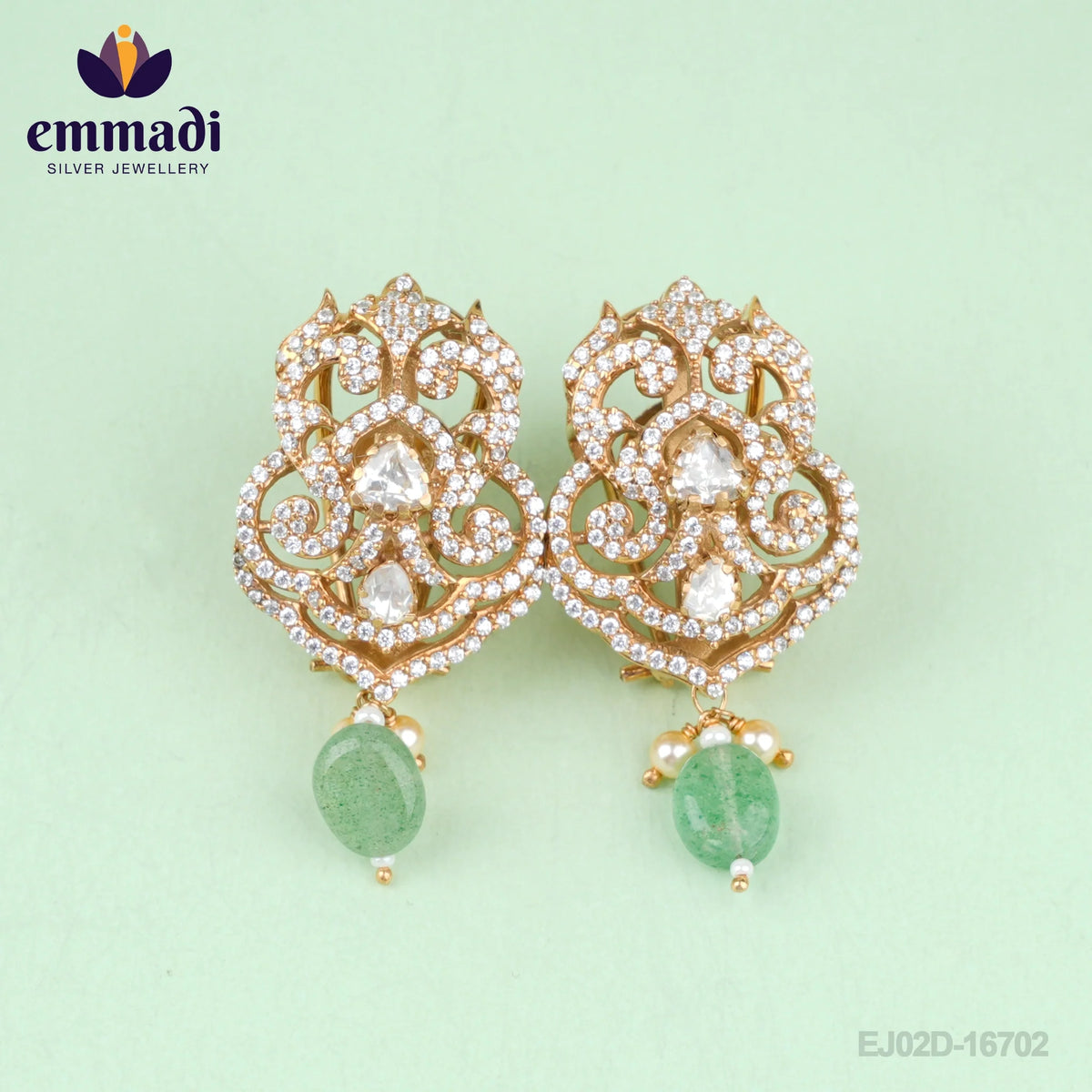 Archika Indira's Handcrafted Pure Gold Plated 92.5 Silver STUDS VICTORIAN WHITE