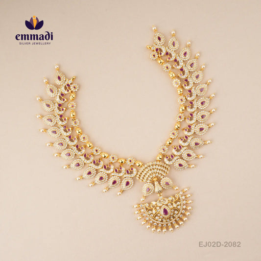 Riya's Golden Treasures: Exquisite Indian CZ Multi Long Necklace with Pure Gold Plating and 92.5 Silver