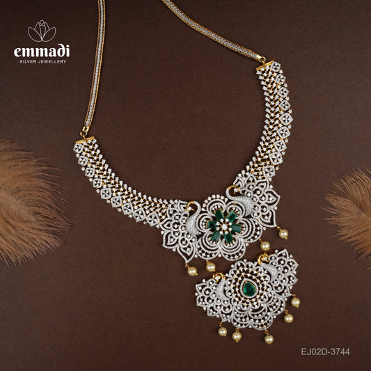 Chandra's Exquisite CZ Green Long Necklace: Premium Indian Jewellery