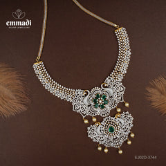 Chandra's Exquisite CZ Green Long Necklace: Premium Indian Jewellery