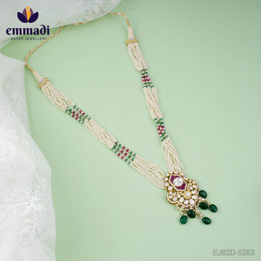 Shakti Jewels: Moissanite Pink Long Necklace - Handcrafted Indian Jewellery