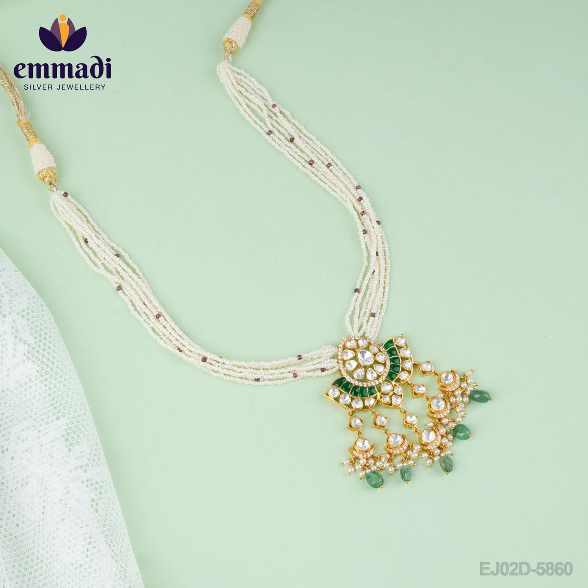 Atmaja Agni Handcrafted: Long Necklace Moissanite Green