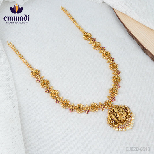 Arpana Emmadi Jewellers' Long Necklace Nakshi Na: Handcrafted with Pure Gold Plating 92.5 Silver