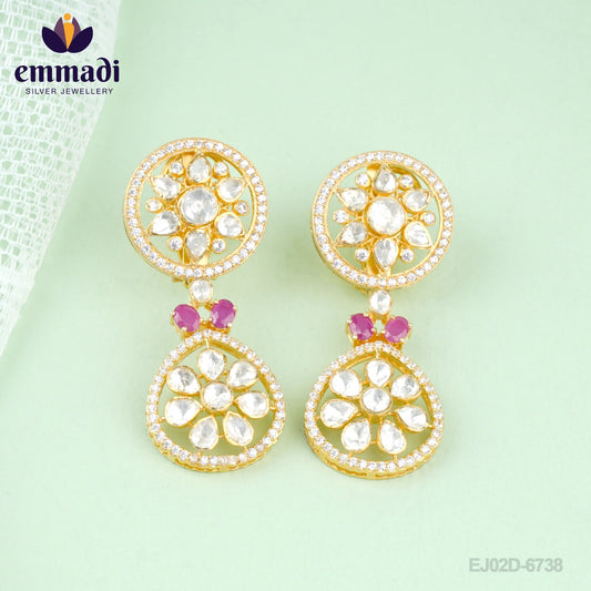 Aahana Varshini Hangings Moissanite Pink Earrings