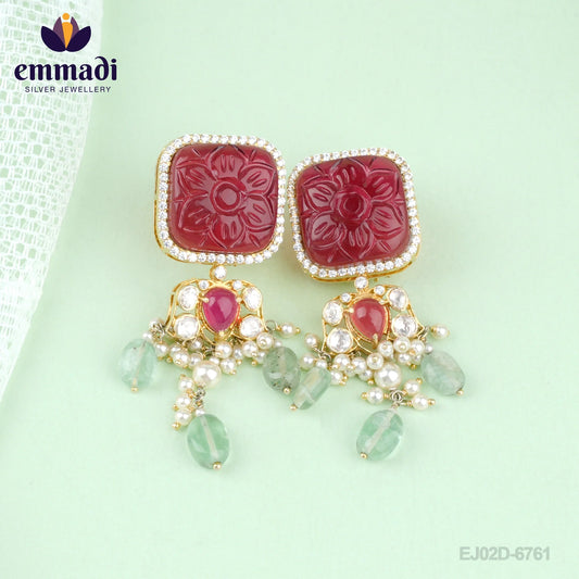 Babitha "Shri Emmadi Handcrafted Gold Plated Hangings Moissanite Red: Exquisite jewelry for special occasions"