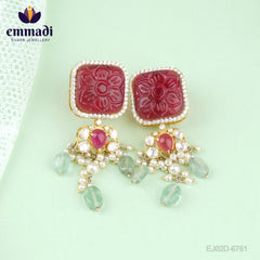 Babitha "Shri Emmadi Handcrafted Gold Plated Hangings Moissanite Red: Exquisite jewelry for special occasions"