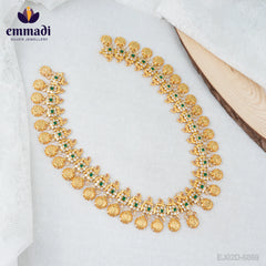 Ananditha Ramparivar Green: Handcrafted Pure Gold Plated Silver Long Necklace