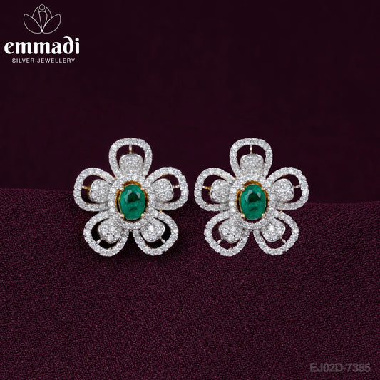 Amala Sanskriti - Handcrafted Pure Gold Plated 92.5 Silver Ear Tops/Studs Premium CZ Green