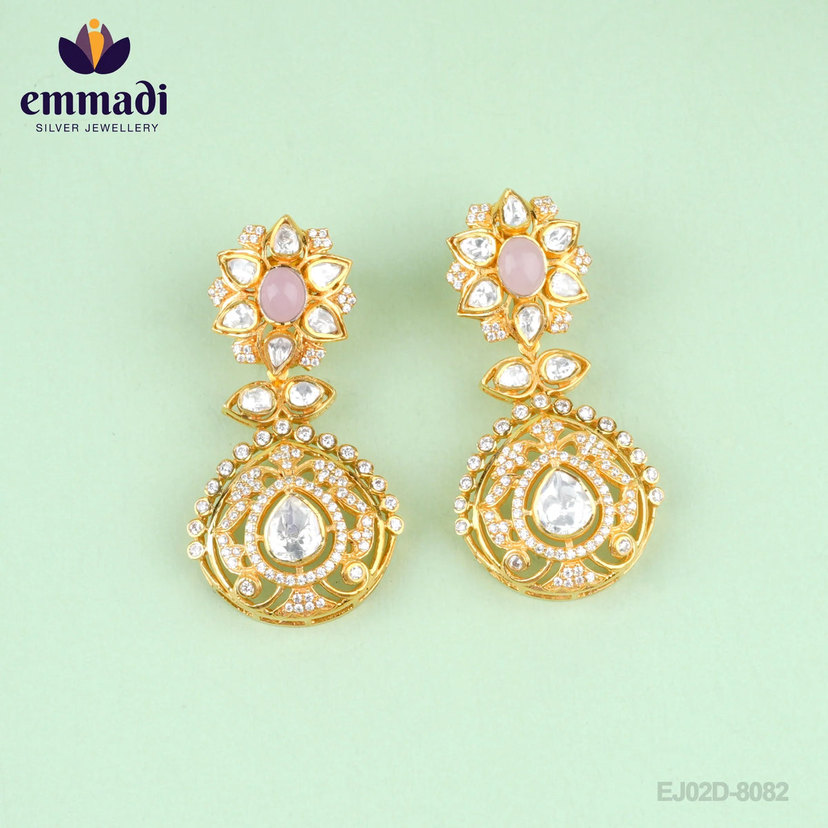 Aahana Varshini Hangings Moissanite Pink Earrings