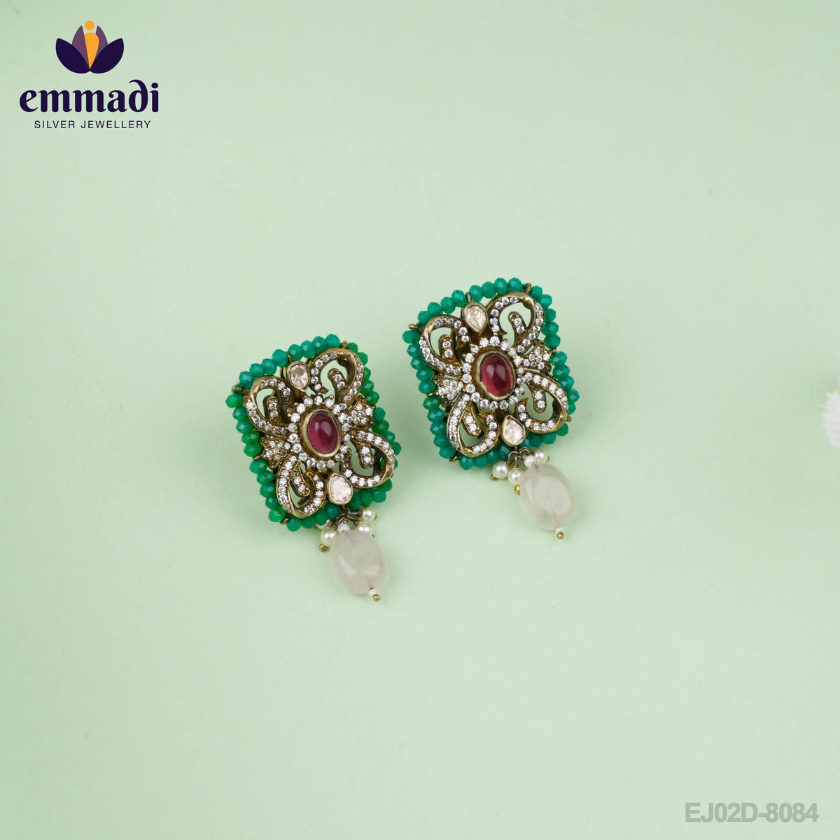 Neha's Victorian Red Ear Tops/ Studs: Handcrafted with Pure Gold Plating Pure 92.5 Silver
