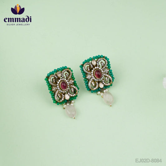 Neha's Victorian Red Ear Tops/ Studs: Handcrafted with Pure Gold Plating Pure 92.5 Silver