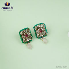 Neha's Victorian Red Ear Tops/ Studs: Handcrafted with Pure Gold Plating Pure 92.5 Silver
