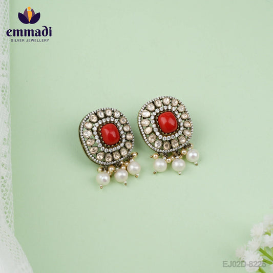 Radhika's Indian Jewellery Collection - Handcrafted Victorian White Ear Tops/Studs