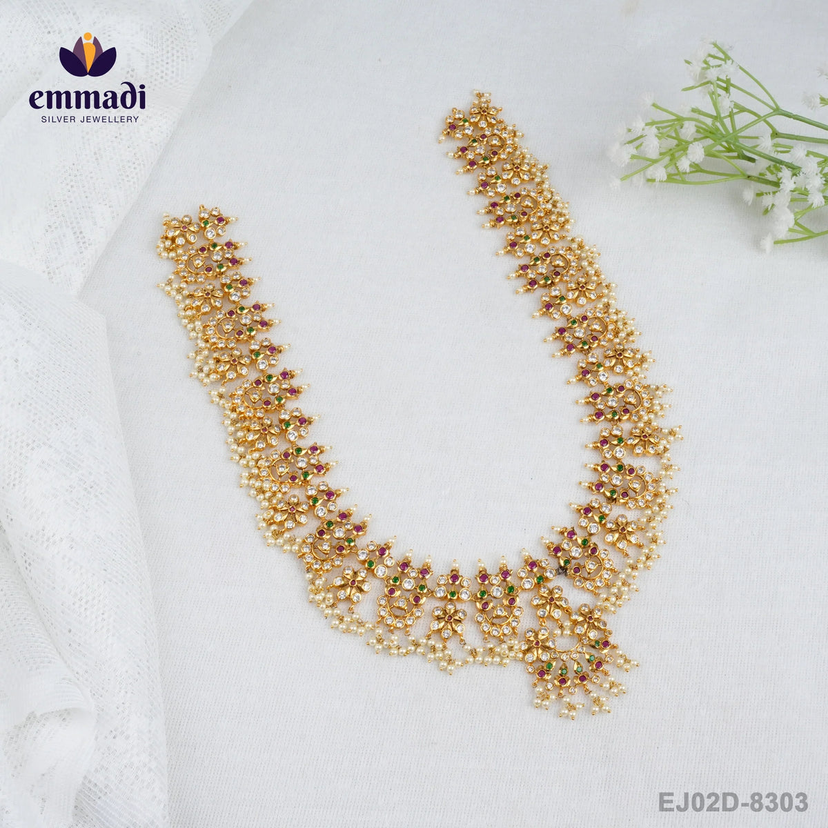 Anusuya Long Necklace Premium Antique Multi: Handcrafted with Pure Gold Plating 92.5 Silver by Emmadi Jewellers