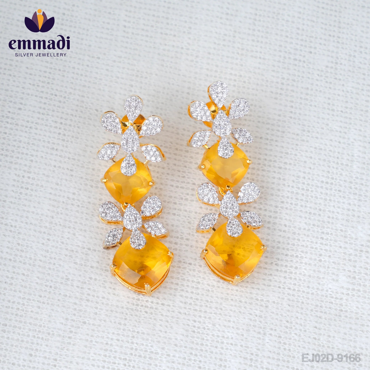 Amala Sanskrit: Suvarna Hangings Premium CZ Yellow