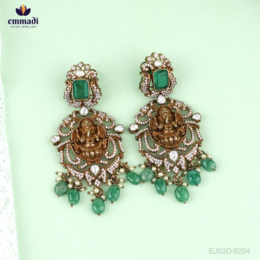 Bahnnisikha  Hangings Victorian Green: Handcrafted with Pure Gold Plating 92.5 Silver