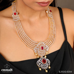 Sanskriti Jewels: Premium Indian CZ Red Long Necklace