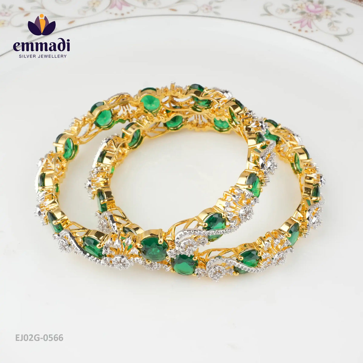 Vedya Premium Cz Green Bangles