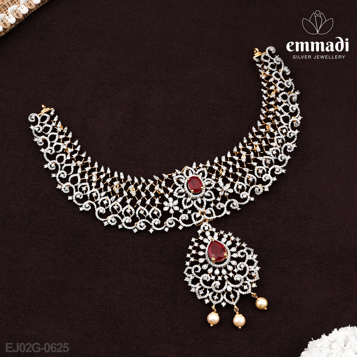 ### Title: Aaradhya Sparkling Red CZ Necklace