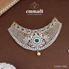 Kamala Premium Cz Green Choker and Hanging Earrings Set