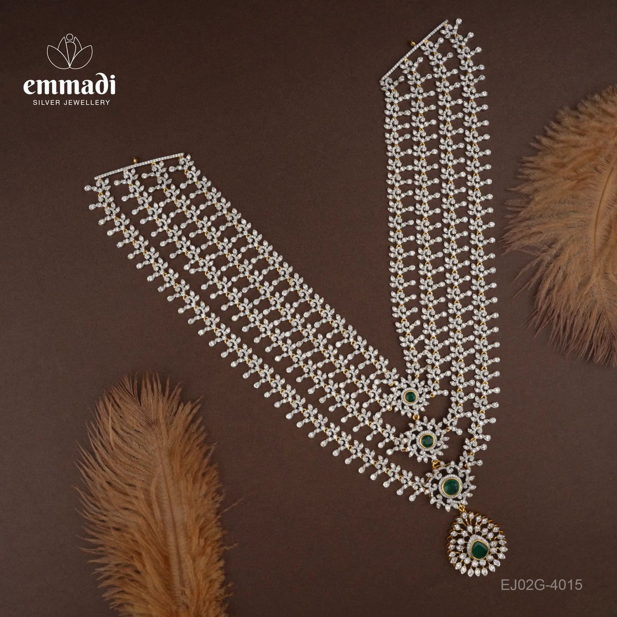 Vrunda Premium Cz Green Long Necklace