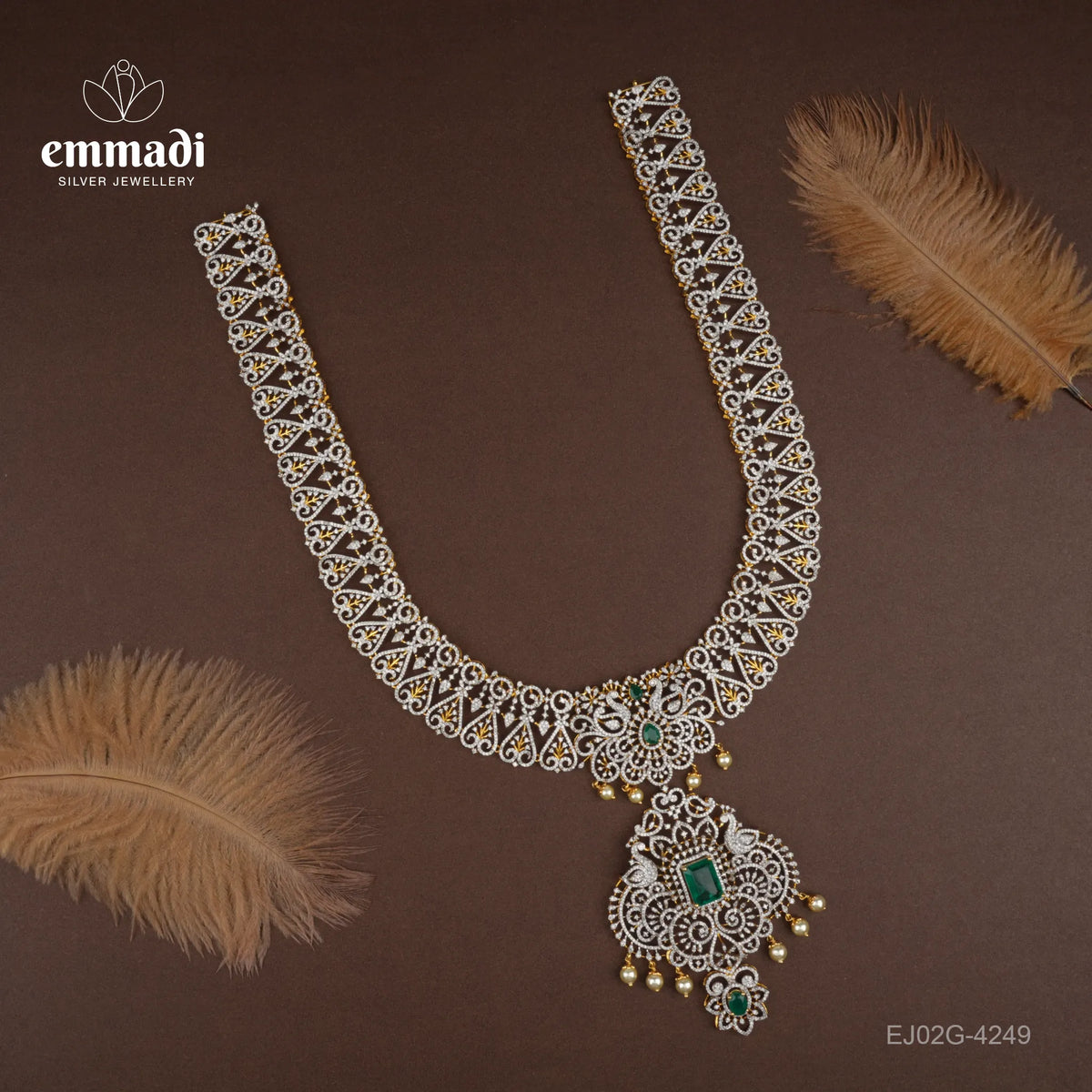 Anuraga Premium Cz Green Long Necklace