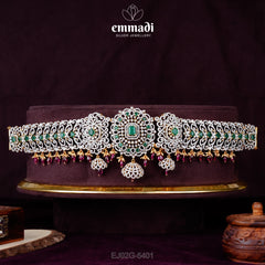 Abhilasha Vaddanam Premium CZ Green: Handcrafted Elegance with Pure Gold Plating