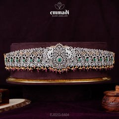 Abhilasha Vaddanam Premium CZ Green: Handcrafted Elegance with Pure Gold Plating