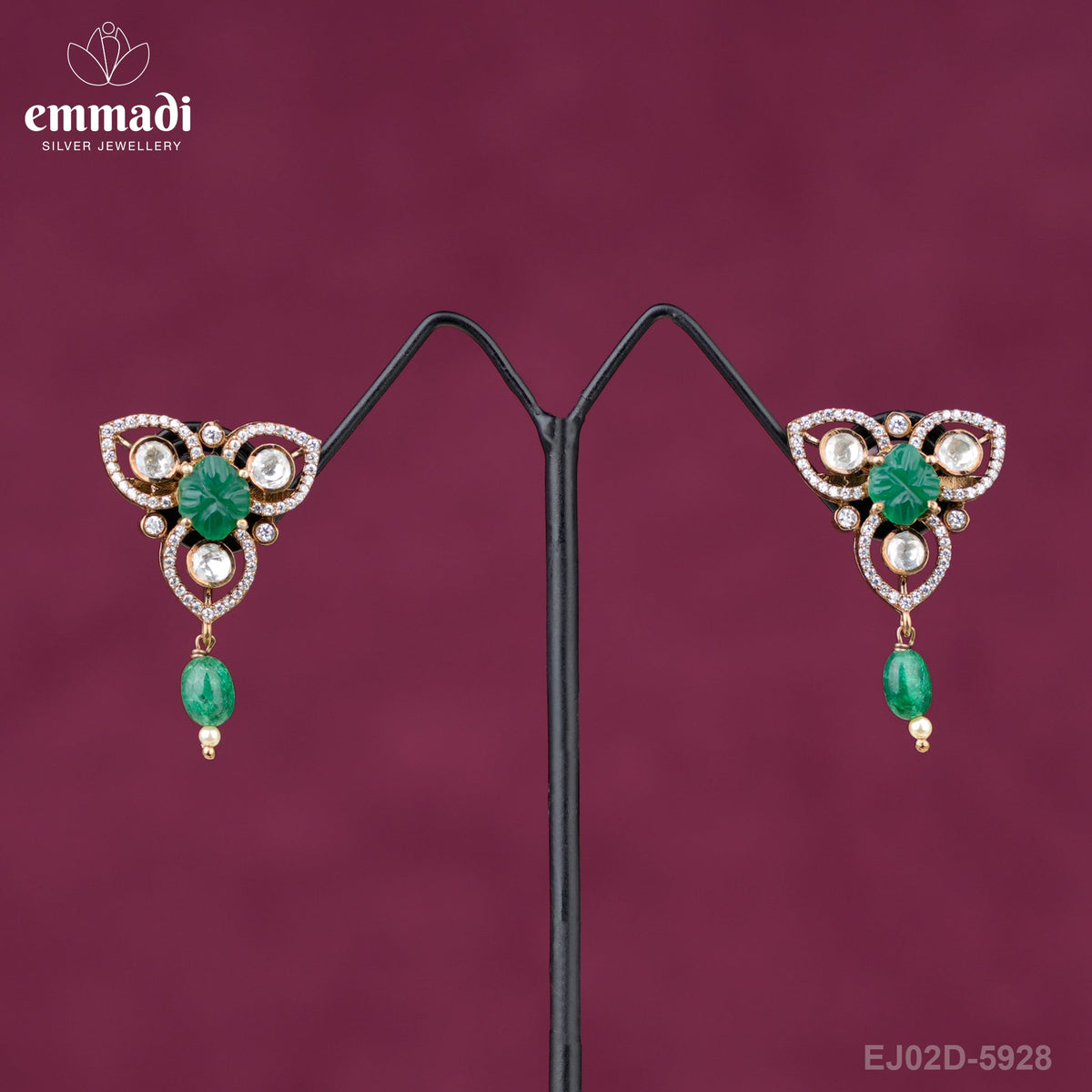 Naina's Rajasthani Jewels - Victorian Green Studs Collection