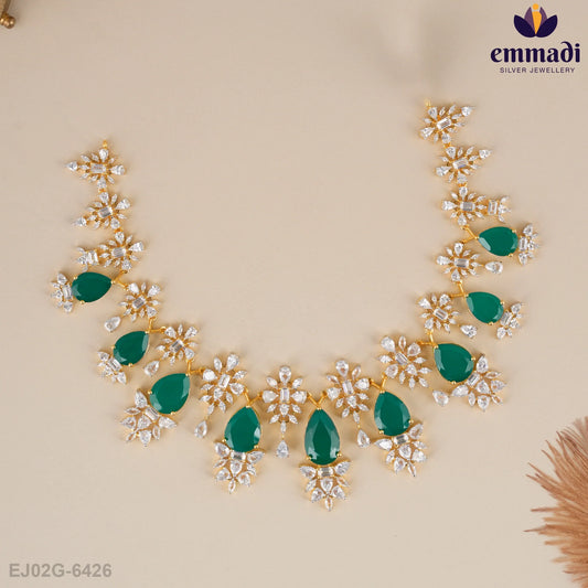 Kshipva Premium Cz Green Necklace