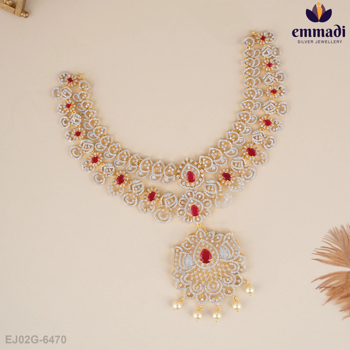 Chandana Elegant Premium CZ Necklace - Red