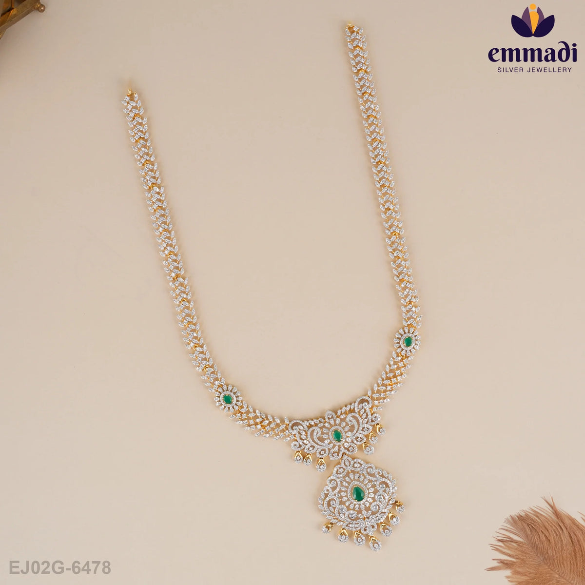 Mainaka Premium Cz Green Long Necklace