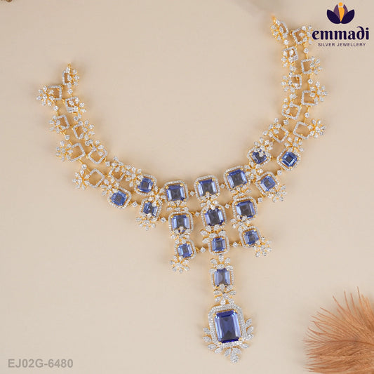 Makanda Premium Cz Blue Necklace