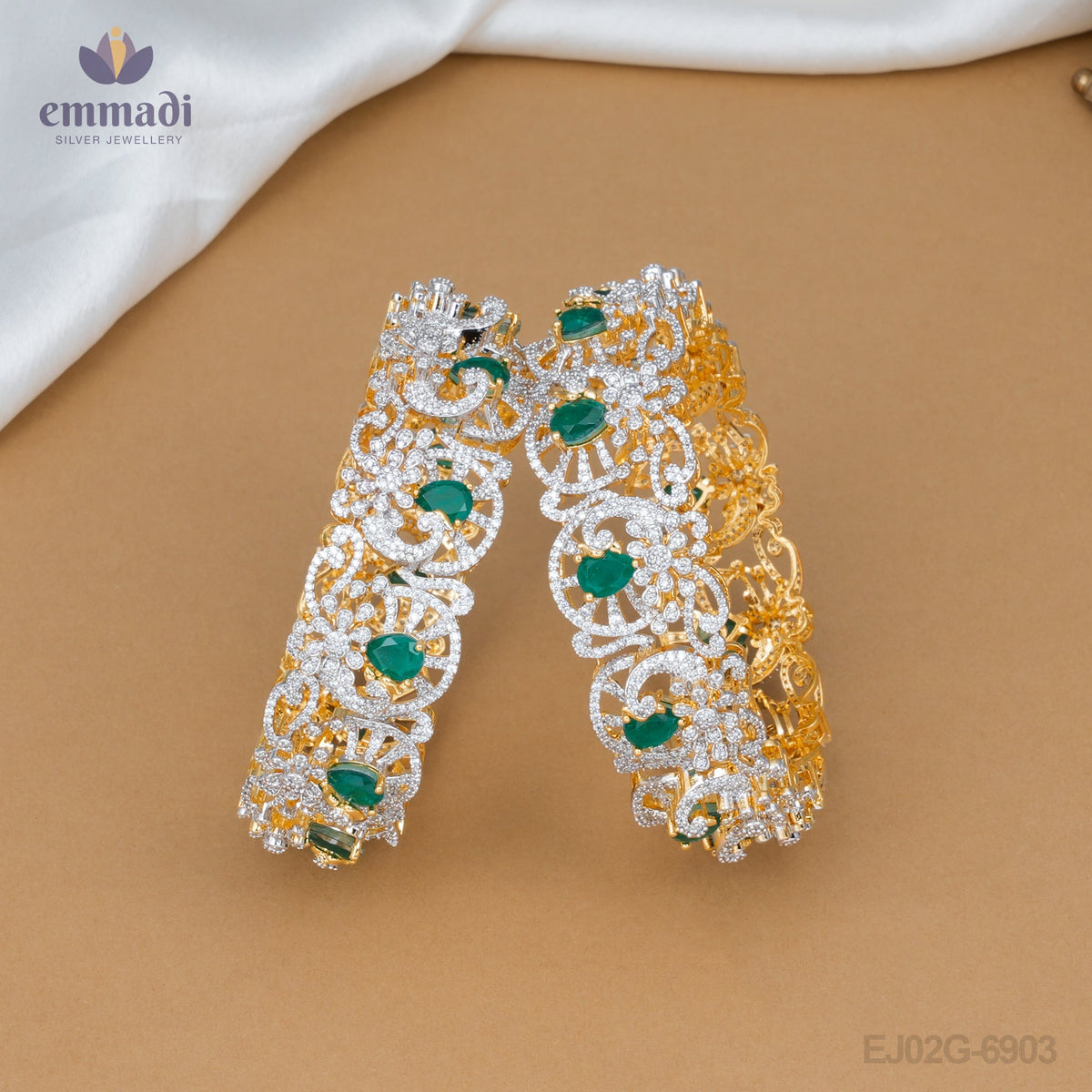 Shivani's Elegance: Premium Green CZ Bangles