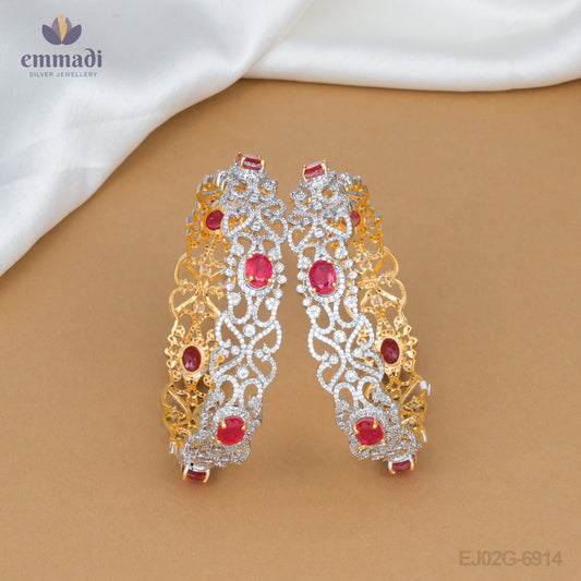 Usharani Bangles Premium CZ - Red Elegance