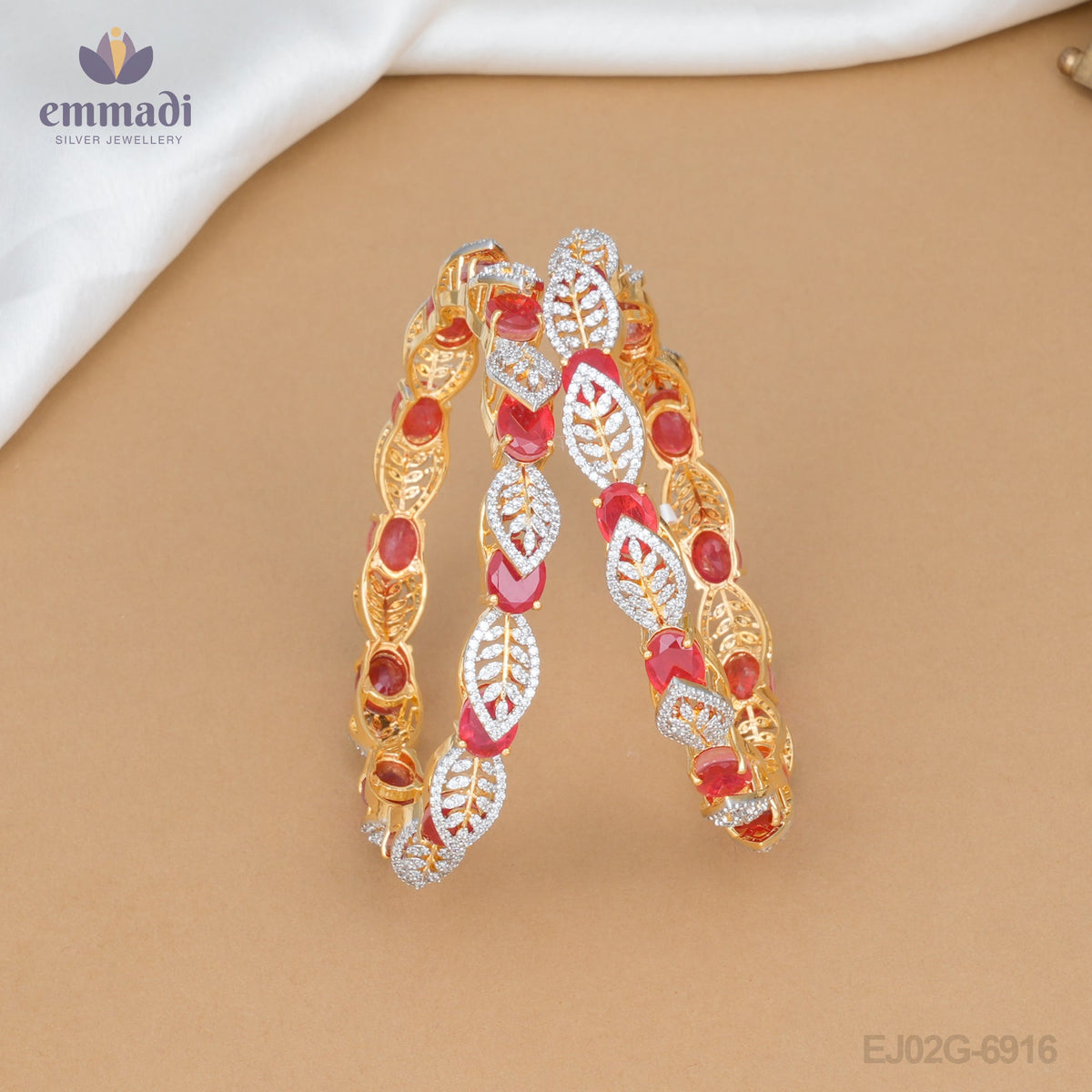 ### Title: Vijaya Exquisite Red CZ Bangles Collection