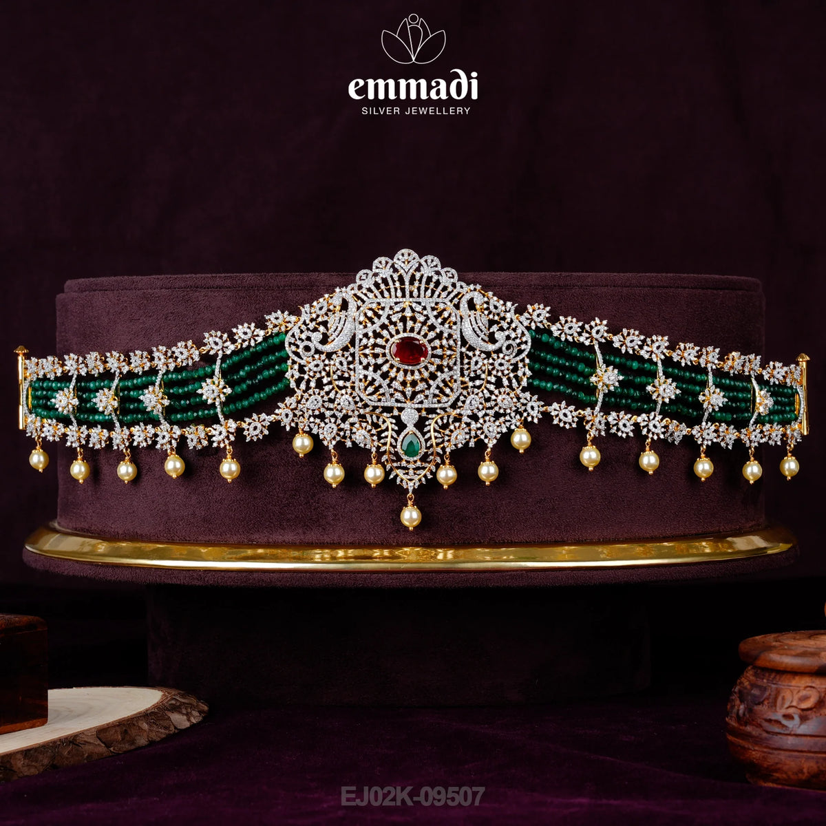 Ahira Shubh Vaddanam Set Premium 3D CZ Red & Green - Handcrafted with Pure Gold Plating 92.5 Silver by Emmadi Jewellers