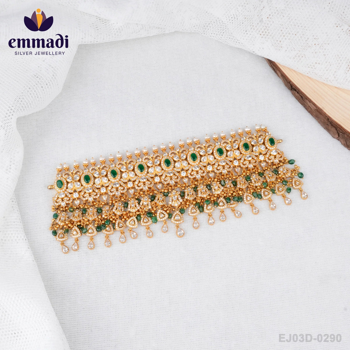 Shreya's CZ Green Choker: Handcrafted Indian Jewellery