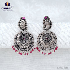 Anusuma MahaSona: Handcrafted Oxidised Red Hangings