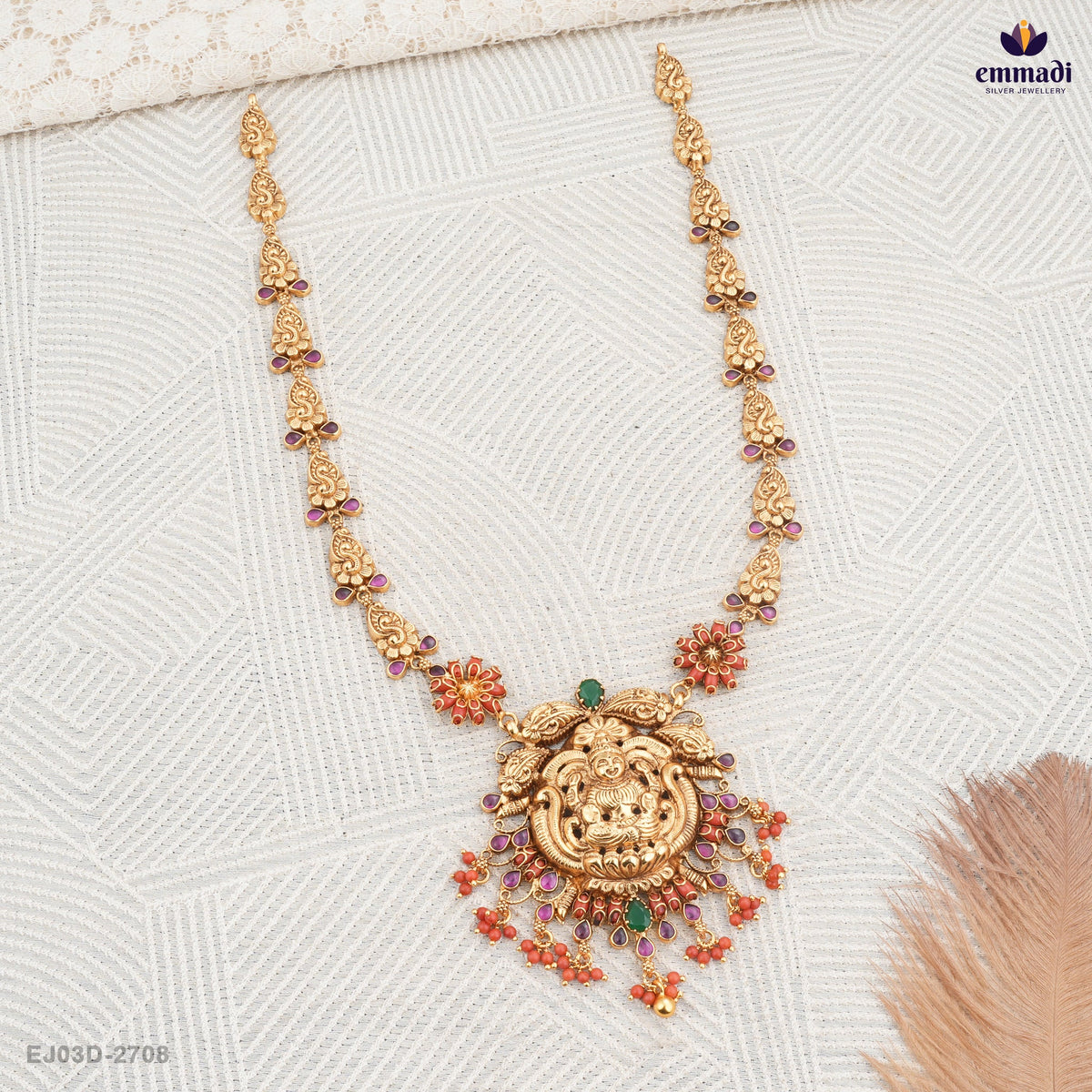 Beera Pagadam Long Necklace Nakshi Pink