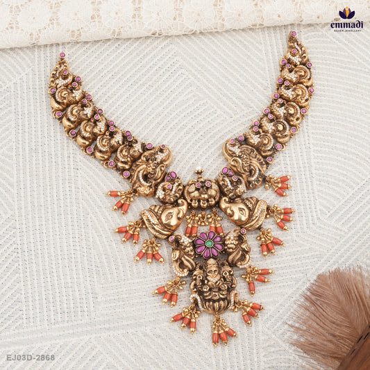 Arzoo Pagadam Silver Necklace Kundan Nakshi